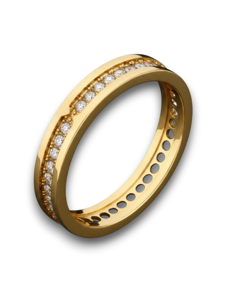 Amaranthus Gold Colosal ring, 18k gold plated titanium, set with small clear stones. Water and sweat resistant.