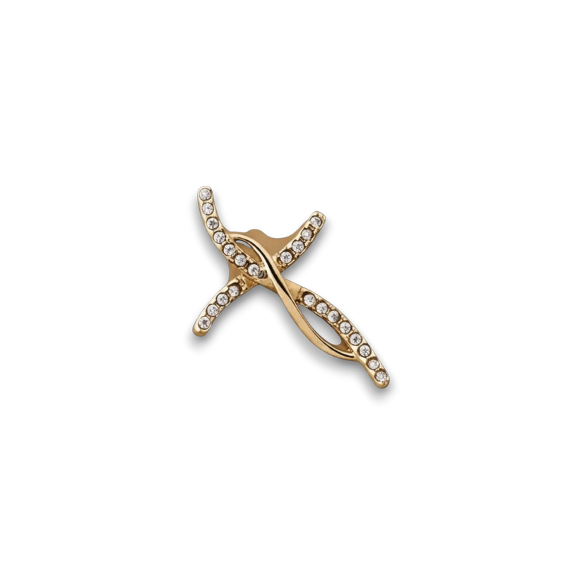 Amaranthus Gold Liana cross pendant with pave white crystals, 18k gold fused titanium.