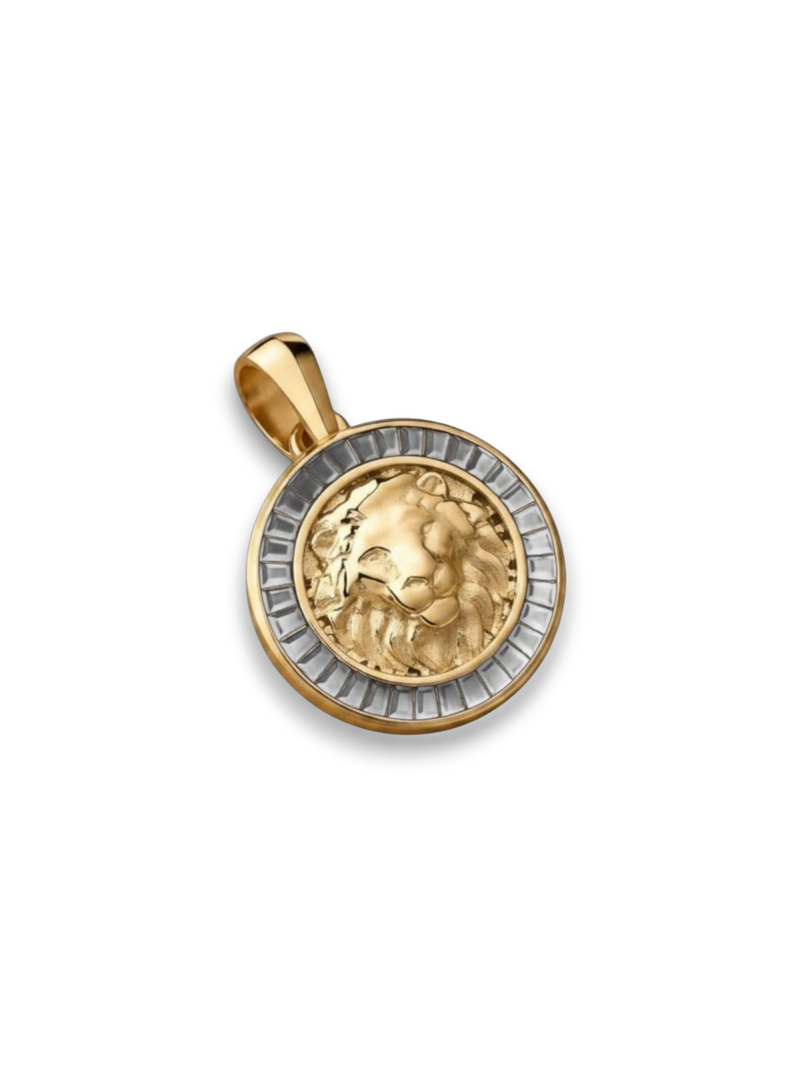 Amaranthus Gold lion head pendant with black gems, 18k gold plated titanium, water and sweat resistant.