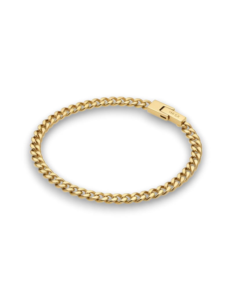 Amaranthus Gold Pulso Cubano bracelet, 18k gold plated titanium, curb chain style, water and lotion resistant.