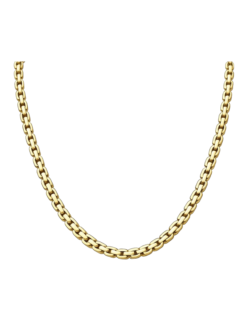 Amaranthus Gold 18k gold plated titanium chain necklace with a box link design. Water and sweat resistant.