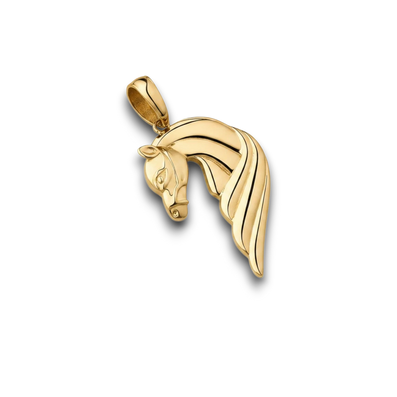 Amaranthus Gold 18k gold plated titanium horse pendant. Elegant design with flowing mane.