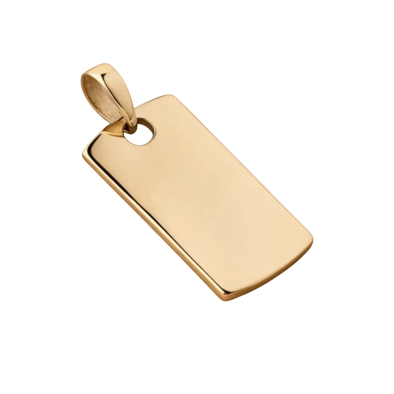 Amaranthus Gold rectangular pendant, 18k gold plated titanium, polished finish, designed for everyday wear.